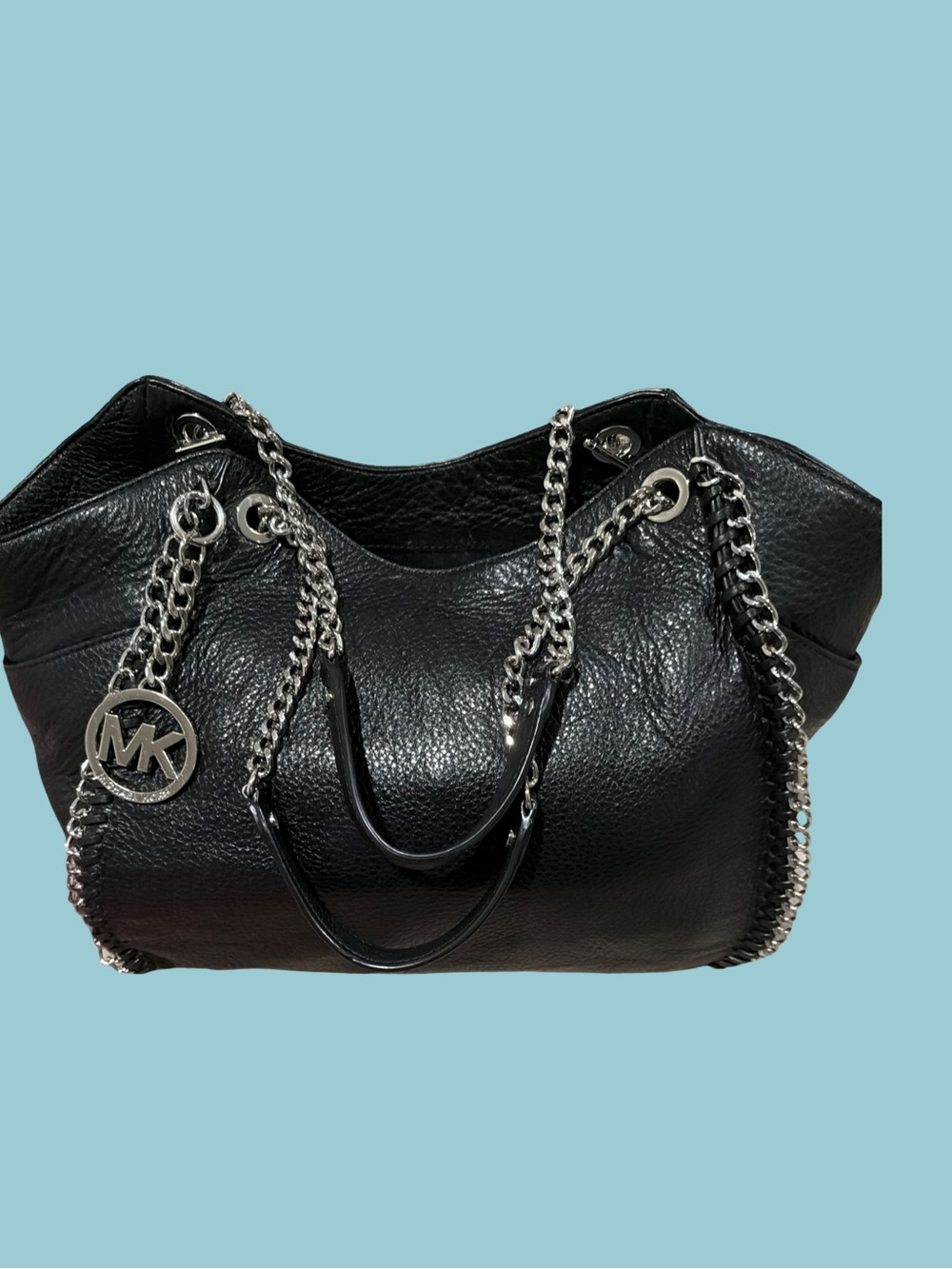 Michael Kors Black Pebbled Leather Chain Shoulder Bag